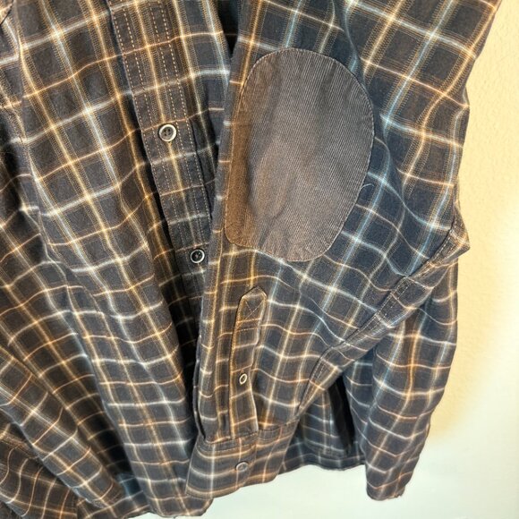 Age of Wisdom Mens Brown Plaid Flannel Long Sleeve Button Vintage Elbow Patch XL - Picture 7 of 8